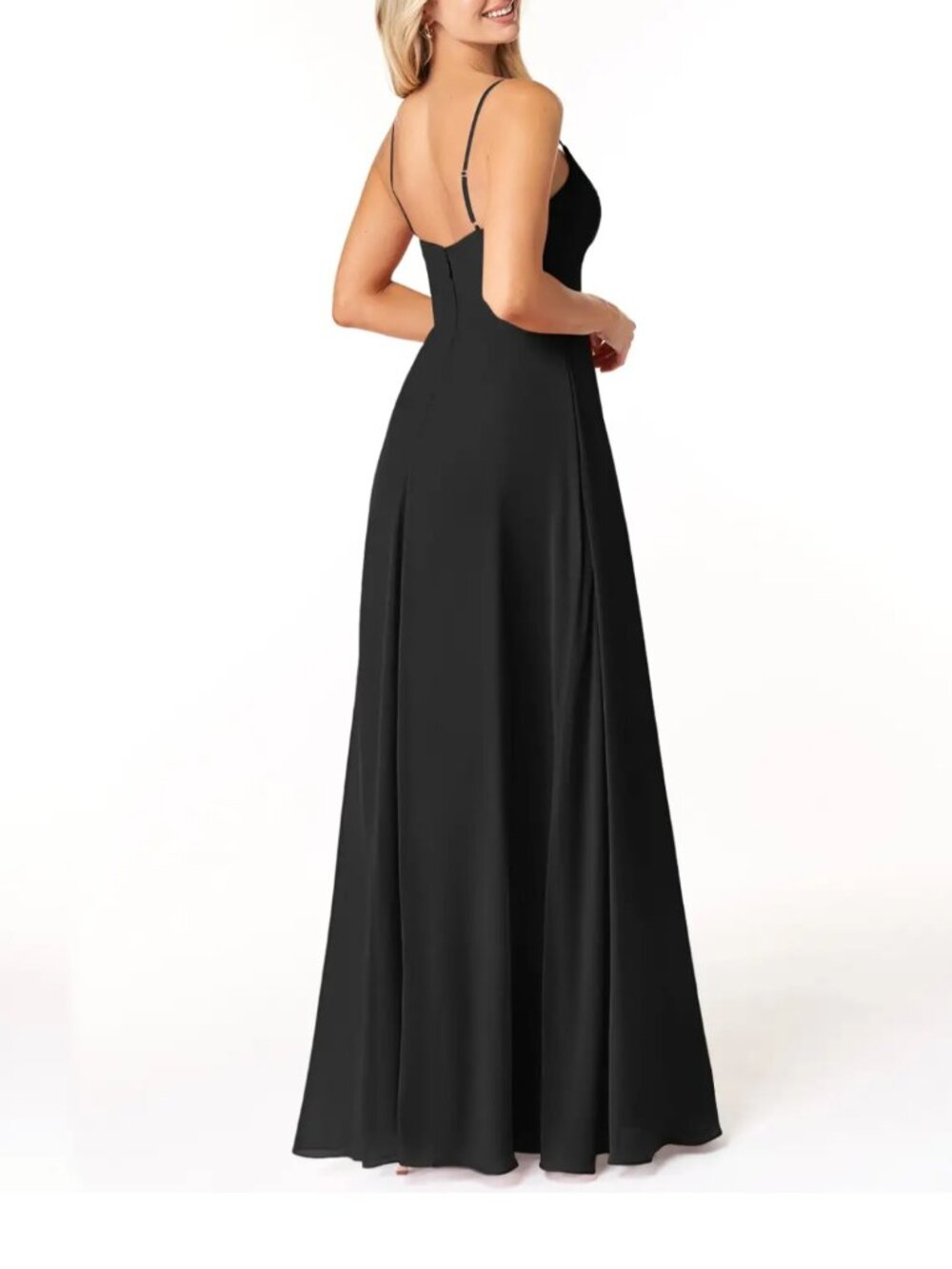 Elegant chiffon Black size 14 bridesmaid dress - scoop neckline, spaghetti strap